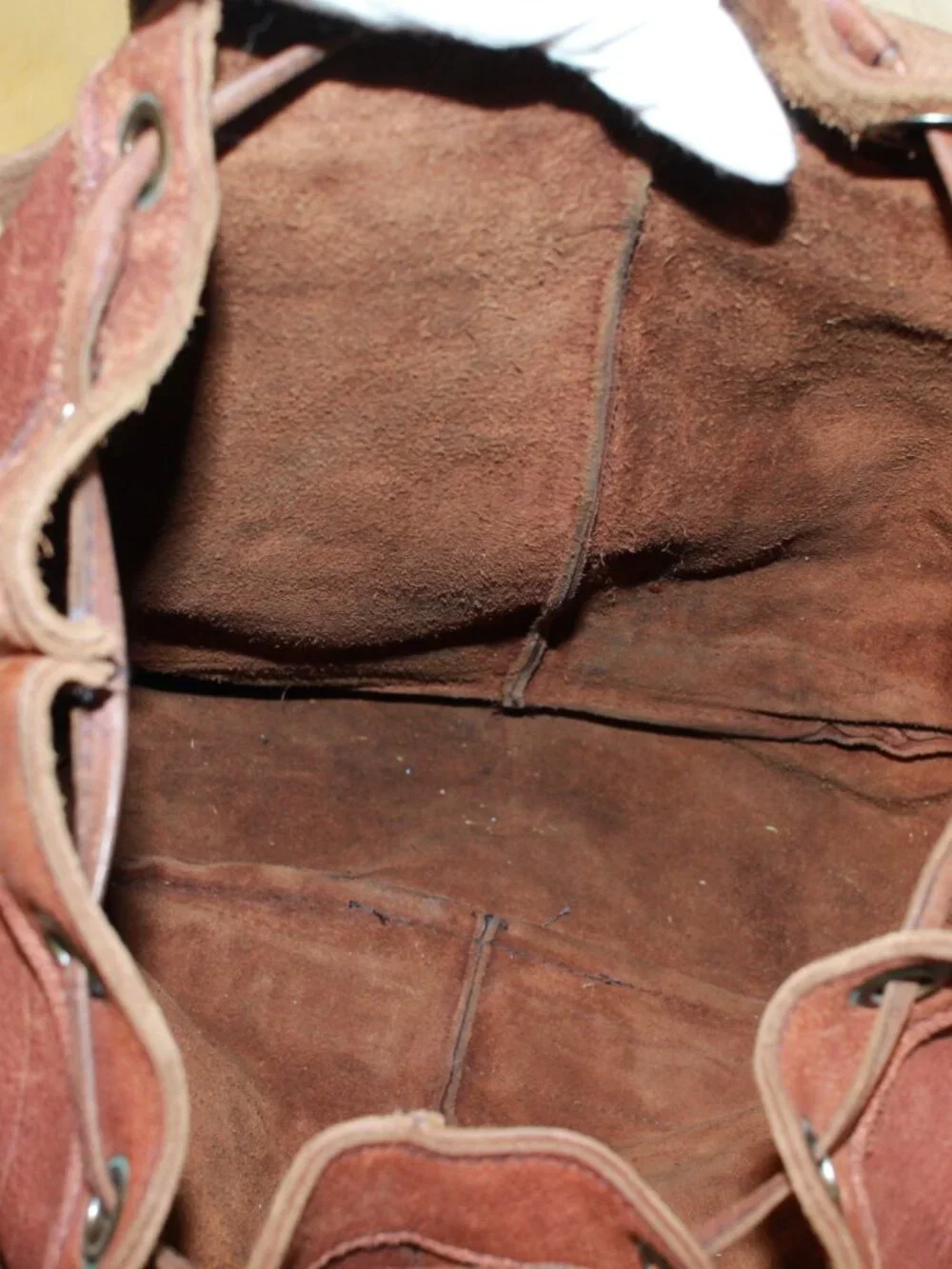 Vintage Brown Smooth Leather Drawstring Flap Close Unlined Rucksack Backpack